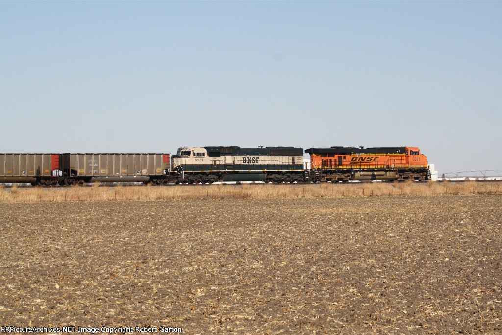 BNSF 9823 & 6081 serve as rear DPUs on a westbound coal empty train